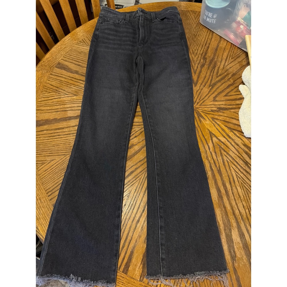 Paige Claudine High Rise Ankle Flare Jeans Frayed Hem Black Size 28